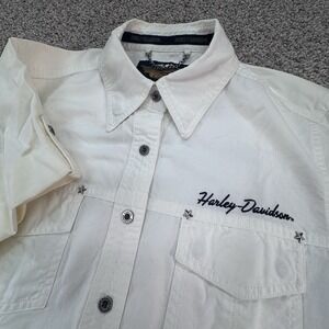 Harley Davidson‎ Women's White button up short sleeve shirt Medium